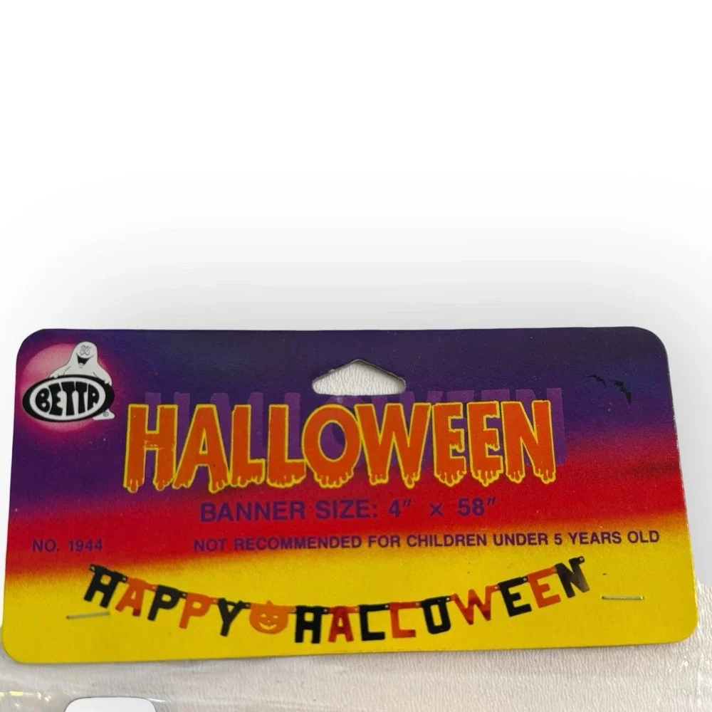 BETTA Happy Halloween Banner Metallic Cardboard NOS 1995 Vintage
